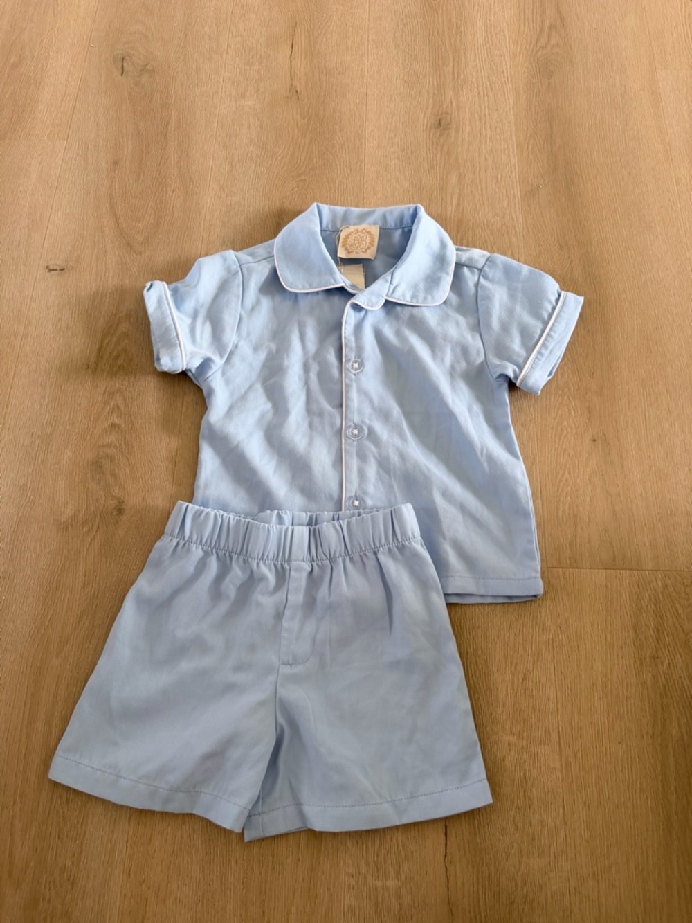 The Beaufort Bonnet Company Pale Blue Peter Pan Collar Shirt & Shorts set